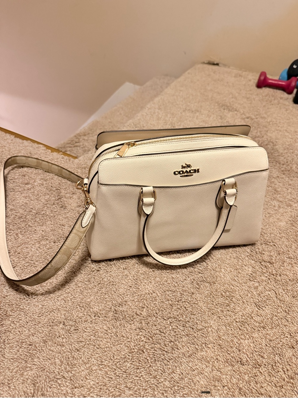 Coach Cream Leather Satchel with Gold Hardware